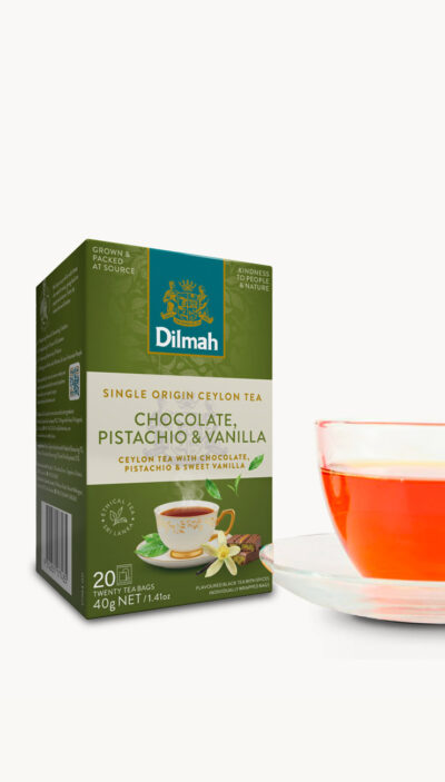 Dilmah Dubai Chocolate, Single Origin Ceylon Black Tea with Chocolate, Pistachio & Vanilla